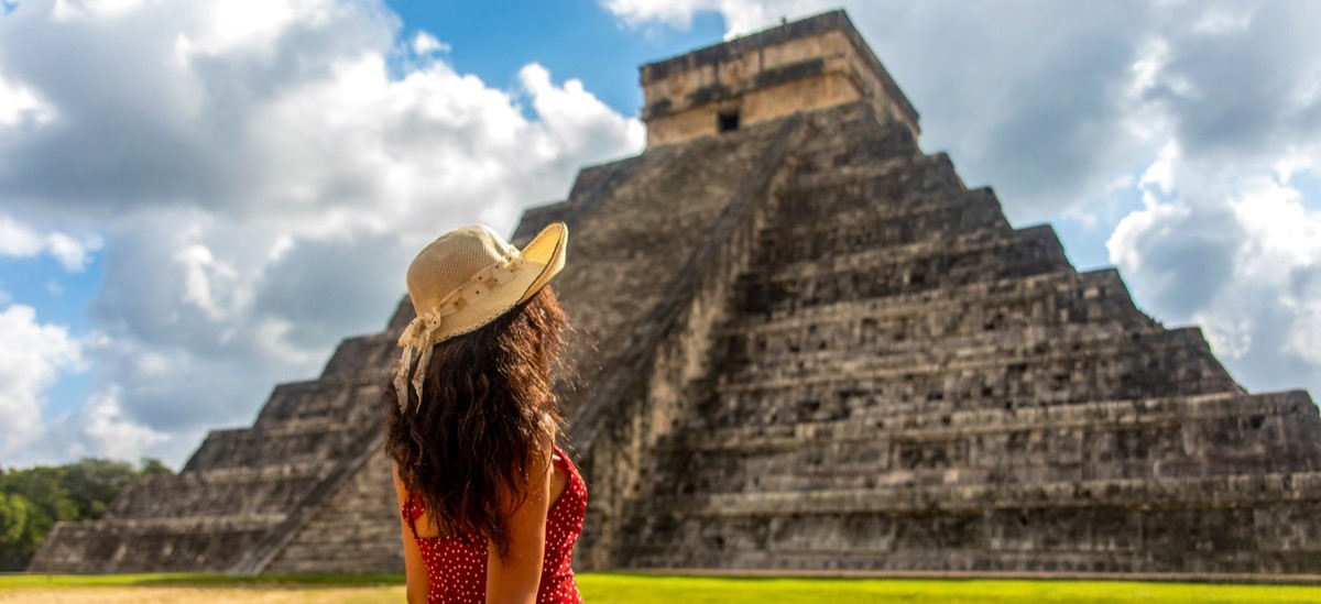 Tourist at archaeological site in Mexico