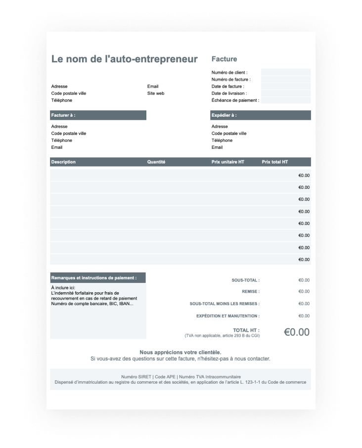 téléchargez modèle de facture auto-entrepreneur